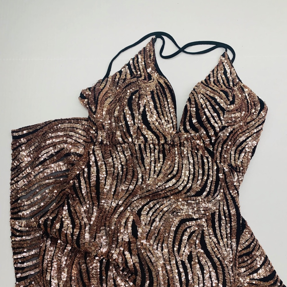 Black and gold sequin prom dress